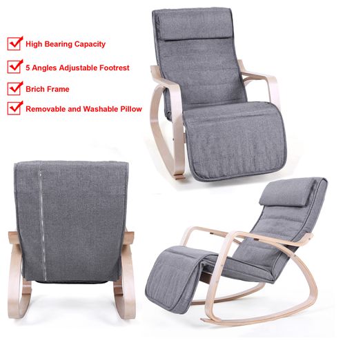 Fauteuil à Bascule, Rocking Chair, Avec Repose-pied, Gris