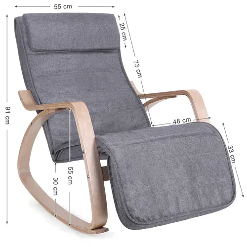 Fauteuil à Bascule, Rocking Chair, Avec Repose-pied, Gris