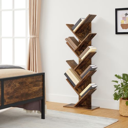 Bibliothèque, Étagère à 8 Niveaux, Meuble De Rangement, En Forme D’arbre, Pour Salon