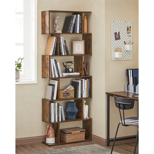 Étagère à 6niveaux, Bibliothèque, Cloison Séparateur, Meuble De Rangement Brun Rustique