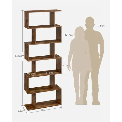 Étagère à 6niveaux, Bibliothèque, Cloison Séparateur, Meuble De Rangement Brun Rustique
