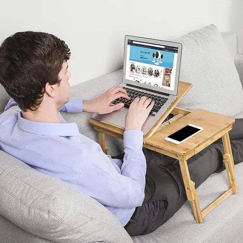 Table De Lit Pliable,plateau Snack Petit-déjeuner,en Bambou,hauteur Réglable,54,5 X 75 X 29cm
