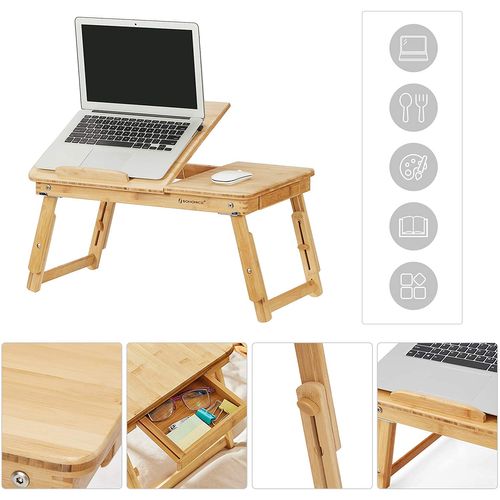 Table De Lit Pliable,plateau Snack Petit-déjeuner,en Bambou,hauteur Réglable,54,5 X 75 X 29cm