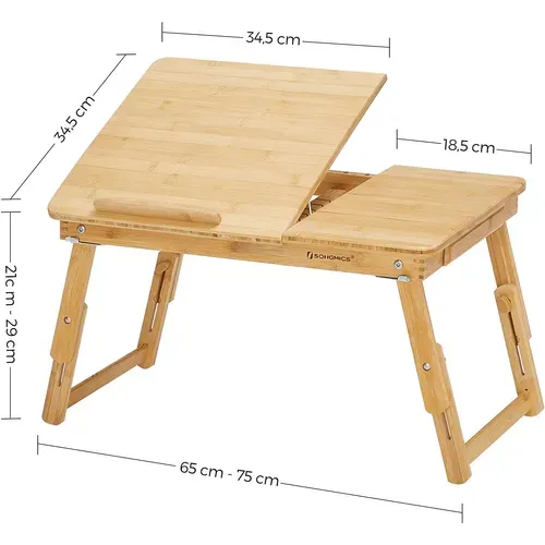 Table De Lit Pliable,plateau Snack Petit-déjeuner,en Bambou,hauteur Réglable,54,5 X 75 X 29cm