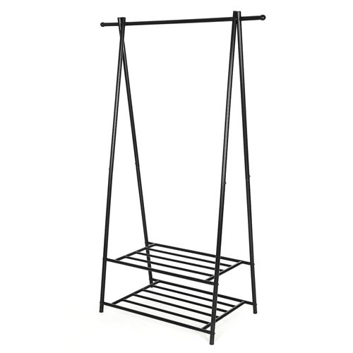 Portant à Vêtements, Avec 2 Étagères De Rangement Pour Chaussures, Cadre Métallique, Noir