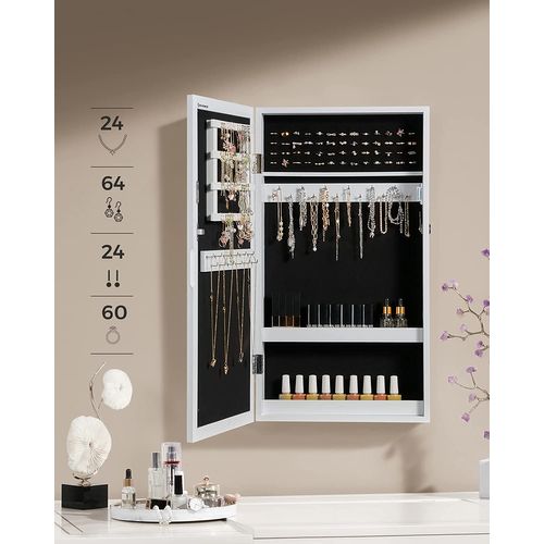 Armoire à Bijoux Murale, Rangement, Avec Miroir, Peu Encombrant, Blanc