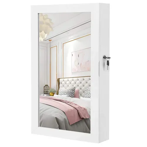 Armoire à Bijoux Murale, Rangement, Avec Miroir, Peu Encombrant, Blanc