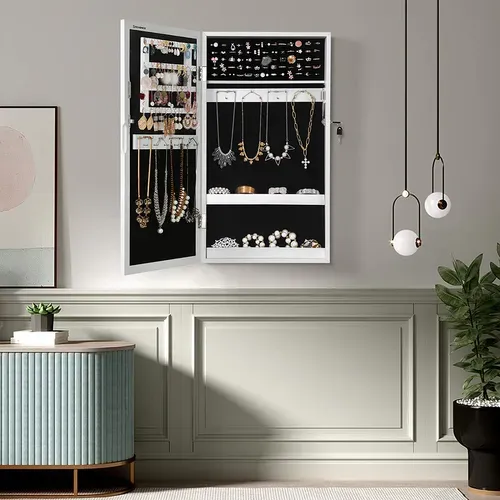 Armoire à Bijoux Murale, Rangement, Avec Miroir, Peu Encombrant, Blanc