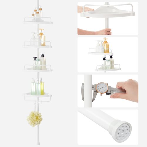 85-305 Cm Étagère De Douche Pour Salle De Bain Avec Tubes Télescopiques Et 4 Tablettes
