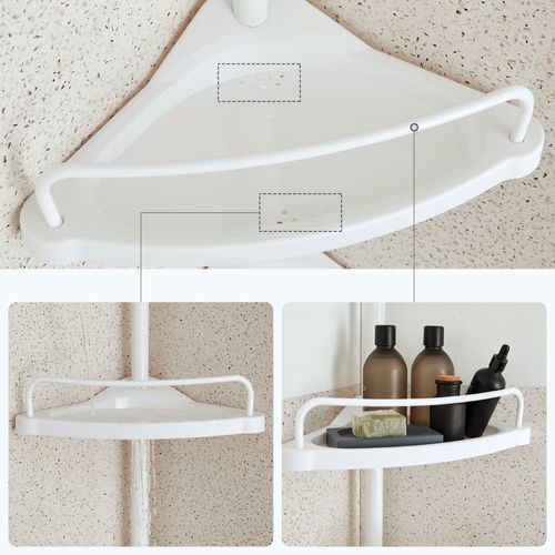 85-305 Cm Étagère De Douche Pour Salle De Bain Avec Tubes Télescopiques Et 4 Tablettes