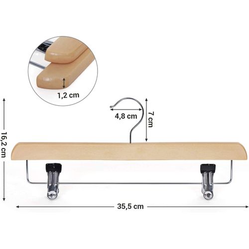 Cintres-pinces, Pour Pantalons Et Jupes, Lot De 8 En Bois Naturel, 35,5 Cm