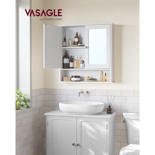 Armoire Murale Salle De Bain, Avec 2 Portes Et Miroirs, 56 X 13 X 58 Cm, Blanc