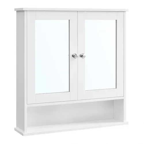 Armoire Murale Salle De Bain, Avec 2 Portes Et Miroirs, 56 X 13 X 58 Cm, Blanc