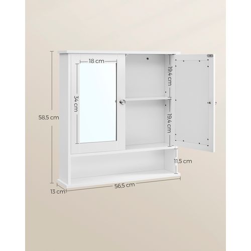 Armoire Murale Salle De Bain, Avec 2 Portes Et Miroirs, 56 X 13 X 58 Cm, Blanc