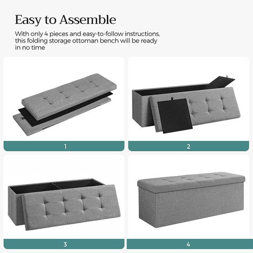 Banc Avec Espace De Rangement, Pliable, Capacité De Charge 300 Kg, 131 L, Gris Clair