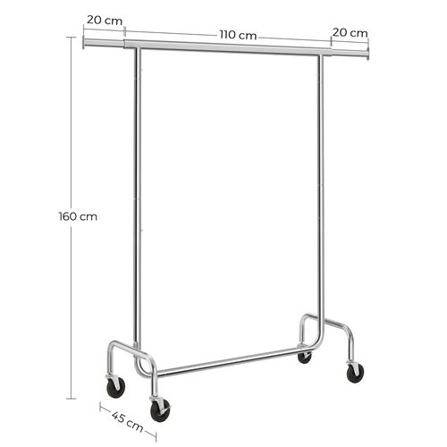 Portant à Vêtements, Charge Max,130 Kg, Télescopique, Avec Roulettes, Métal Chromé
