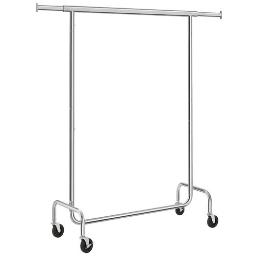 Portant à Vêtements, Charge Max,130 Kg, Télescopique, Avec Roulettes, Métal Chromé