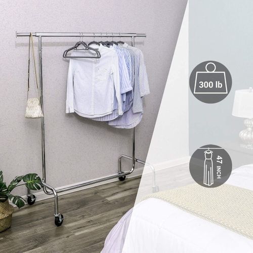Portant à Vêtements, Charge Max,130 Kg, Télescopique, Avec Roulettes, Métal Chromé