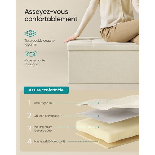 MG Design Pouf Coffre 45 × 45 Cm Bleu – Rangement 50 L, Charge 300 Kg, Surface Douce, Entretien Facile – Pour Salon, Chambre, Entrée