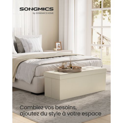 Bout De Lit,coffre De Rangement,pliable,charge 300 Kg,131 L,imitation Lin, Beige