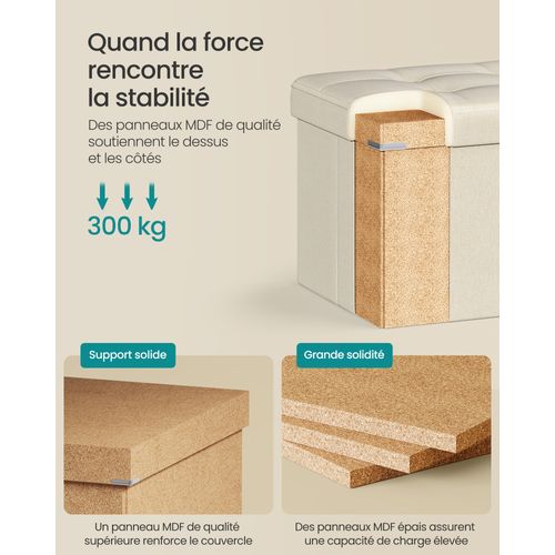 Bout De Lit,coffre De Rangement,pliable,charge 300 Kg,131 L,imitation Lin, Beige