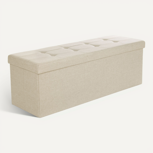 Bout De Lit,coffre De Rangement,pliable,charge 300 Kg,131 L,imitation Lin, Beige
