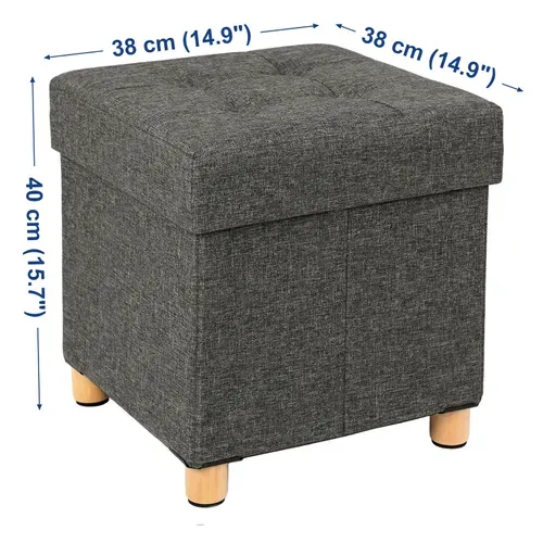 Banc De Rangement,tabouret Rembourré Pliable,pieds En Bois Massif,gris Foncé Lsf14gyz