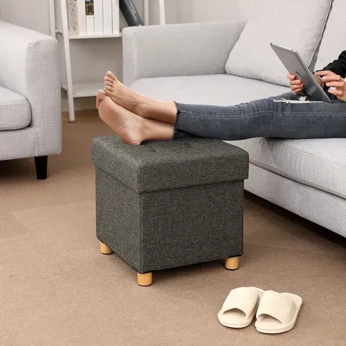 Banc De Rangement,tabouret Rembourré Pliable,pieds En Bois Massif,gris Foncé Lsf14gyz
