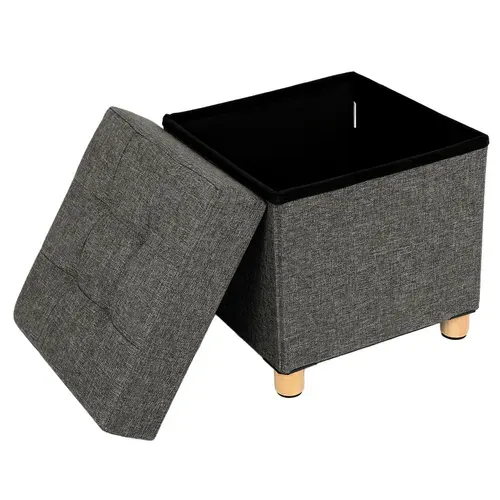 Banc De Rangement,tabouret Rembourré Pliable,pieds En Bois Massif,gris Foncé Lsf14gyz