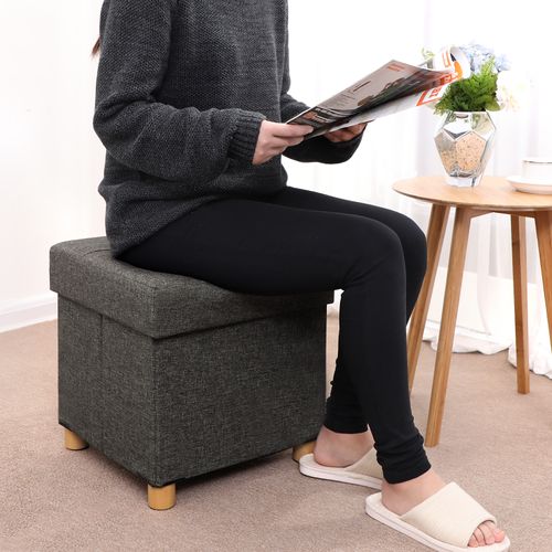 Banc De Rangement,tabouret Rembourré Pliable,pieds En Bois Massif,gris Foncé Lsf14gyz