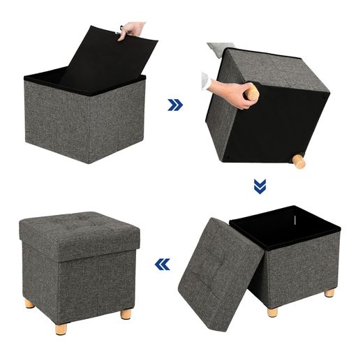 Banc De Rangement,tabouret Rembourré Pliable,pieds En Bois Massif,gris Foncé Lsf14gyz