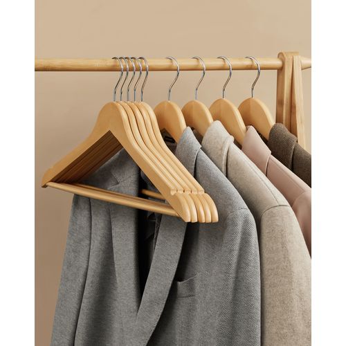 Cintre Bois, Lot De 50, Avec Encoches Antiglisse, Crochet Pivotant 360°, Couleur Boisée Et Argent