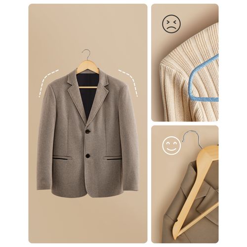 Cintre Bois, Lot De 50, Avec Encoches Antiglisse, Crochet Pivotant 360°, Couleur Boisée Et Argent