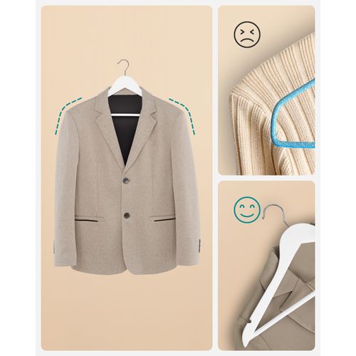 Songmics Cintre Bois, Lot De 20, Avec Encoches Antiglisse, Barre Antidérapante Pour Pantalons