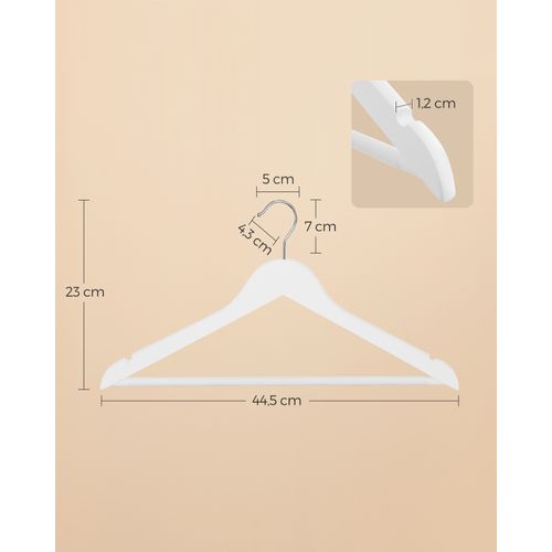 Songmics Cintre Bois, Lot De 20, Avec Encoches Antiglisse, Barre Antidérapante Pour Pantalons