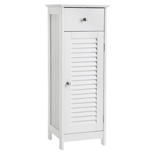 Armoire De Rangement De Salle De Bain Avec Tiroir, Porte Persienne, 32 X 30 X 87 Cm, Blanc