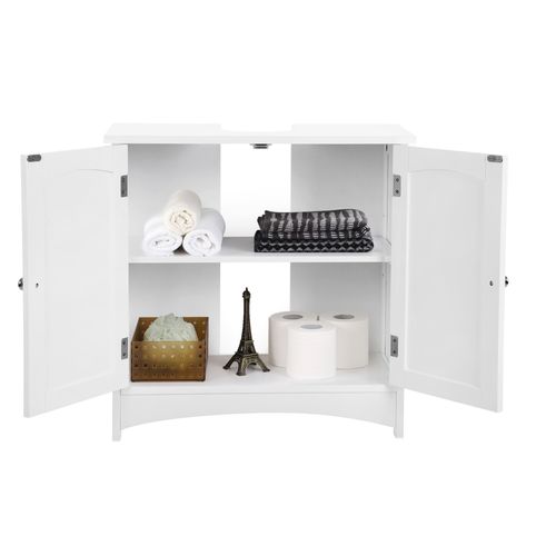 Meuble Sous Vasque Blanc Avec 2 Portes Et 1 étagère Réglable, 60 X 30 X 60 Cm