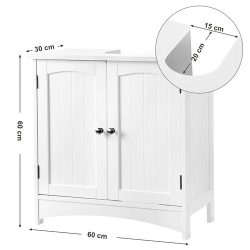 Meuble Sous Vasque Blanc Avec 2 Portes Et 1 étagère Réglable, 60 X 30 X 60 Cm