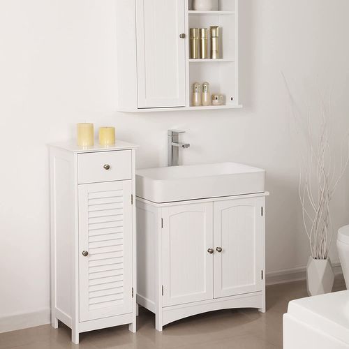 Meuble Sous Vasque Blanc Avec 2 Portes Et 1 étagère Réglable, 60 X 30 X 60 Cm