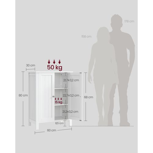 Armoire De Salle De Bain Avec 2 Portes Et 2 Étagères Réglables, 60 X 30 X 80 Cm, Blanc