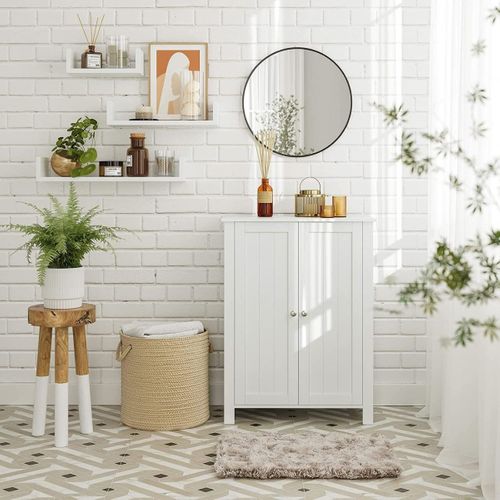 Armoire De Salle De Bain Avec 2 Portes Et 2 Étagères Réglables, 60 X 30 X 80 Cm, Blanc