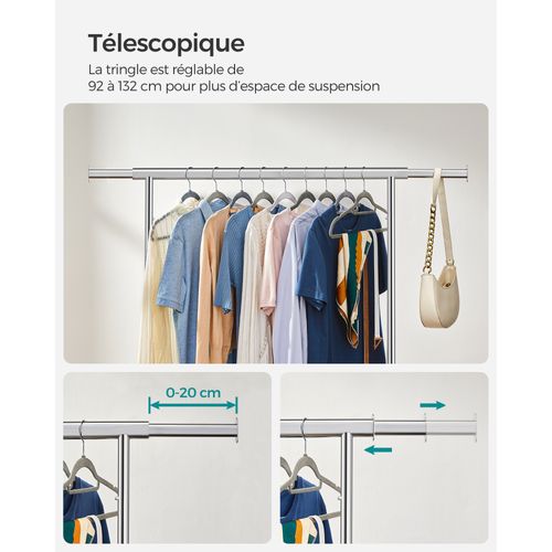 Portant à Vêtements Avec Roulettes, Capacité De Charge 100 Kg, Argent
