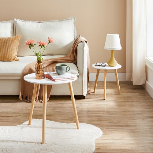 Bout De Canapé, Lot De 2, Moderne, Pour Salon, Balcon, Pieds En Bois De Pin, Blanc
