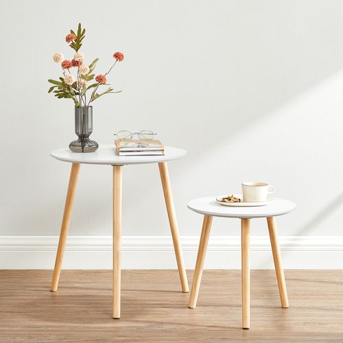 Bout De Canapé, Lot De 2, Moderne, Pour Salon, Balcon, Pieds En Bois De Pin, Blanc