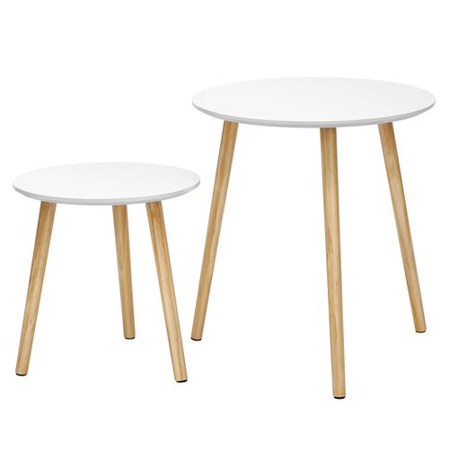 Bout De Canapé, Lot De 2, Moderne, Pour Salon, Balcon, Pieds En Bois De Pin, Blanc