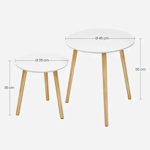 Bout De Canapé, Lot De 2, Moderne, Pour Salon, Balcon, Pieds En Bois De Pin, Blanc