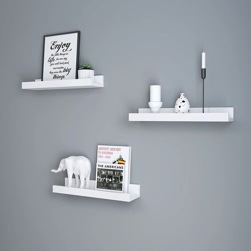 Lot De 3 étagères Murales, Avec Rebord Avant, Longueur 38 Cm, Blanc
