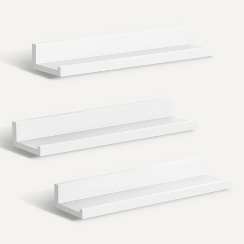 Lot De 3 étagères Murales, Avec Rebord Avant, Longueur 38 Cm, Blanc