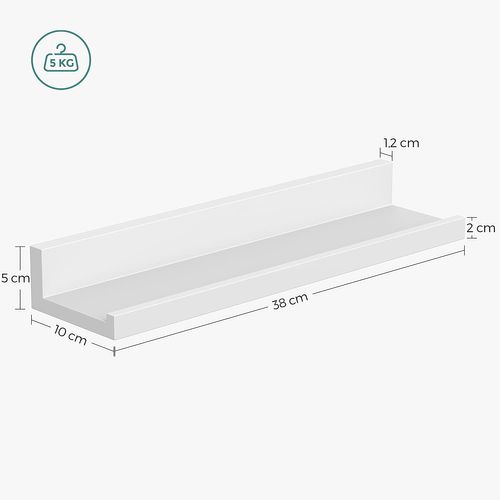Lot De 3 étagères Murales, Avec Rebord Avant, Longueur 38 Cm, Blanc