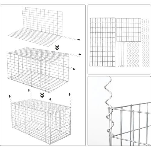 Gabion à Pierres, Acier Galvanisé Antirouille, 100 X 50 X 50 Cm, Décoration Jardin